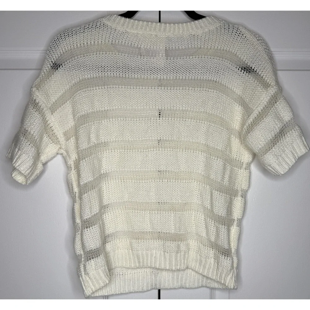 Derek Heart Sweater Juniors Medium White Short Sleeve Stripe Open Knit Pullover